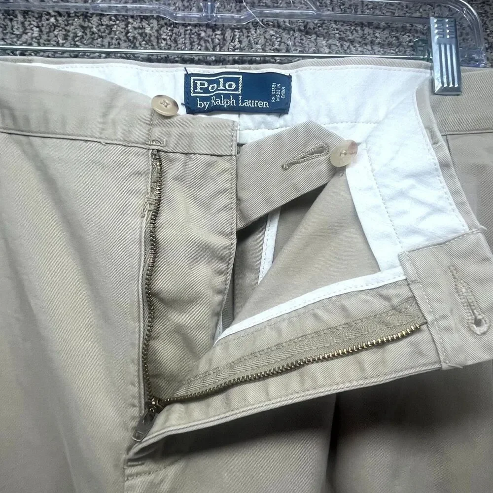 Polo Ralph Lauren Andrew Chino Pants Mens 38x32‎ Beige Pony Logo Pleated Front